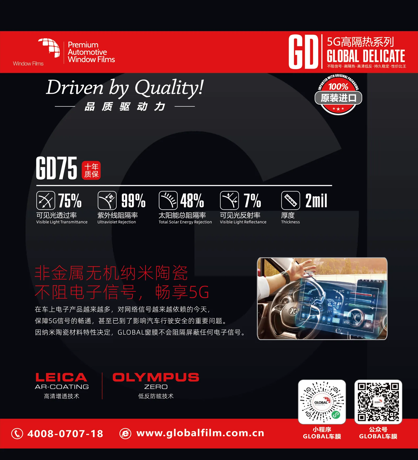 GD75汽车前挡膜参数与特点