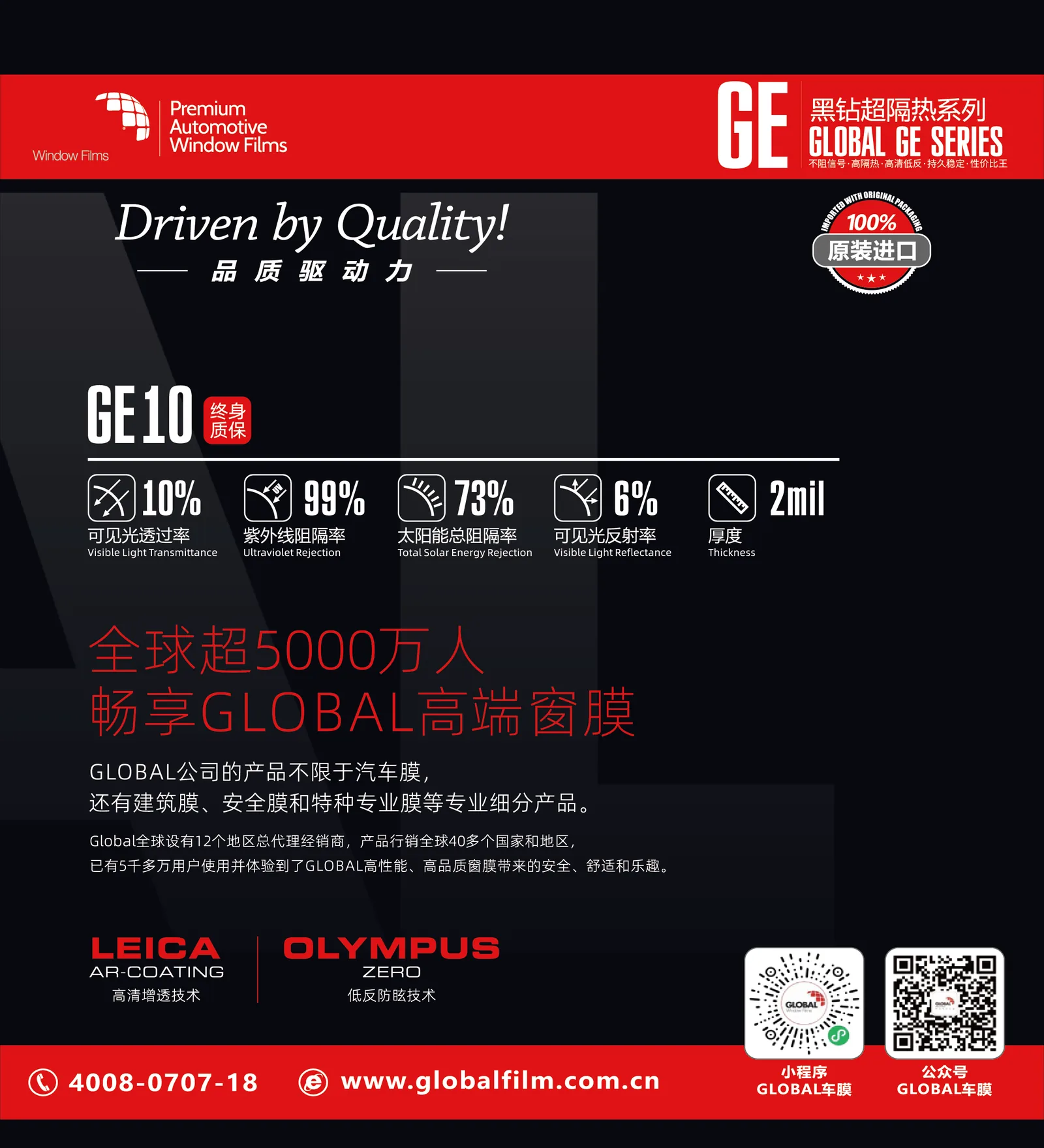 GE10汽车窗膜参数与特点