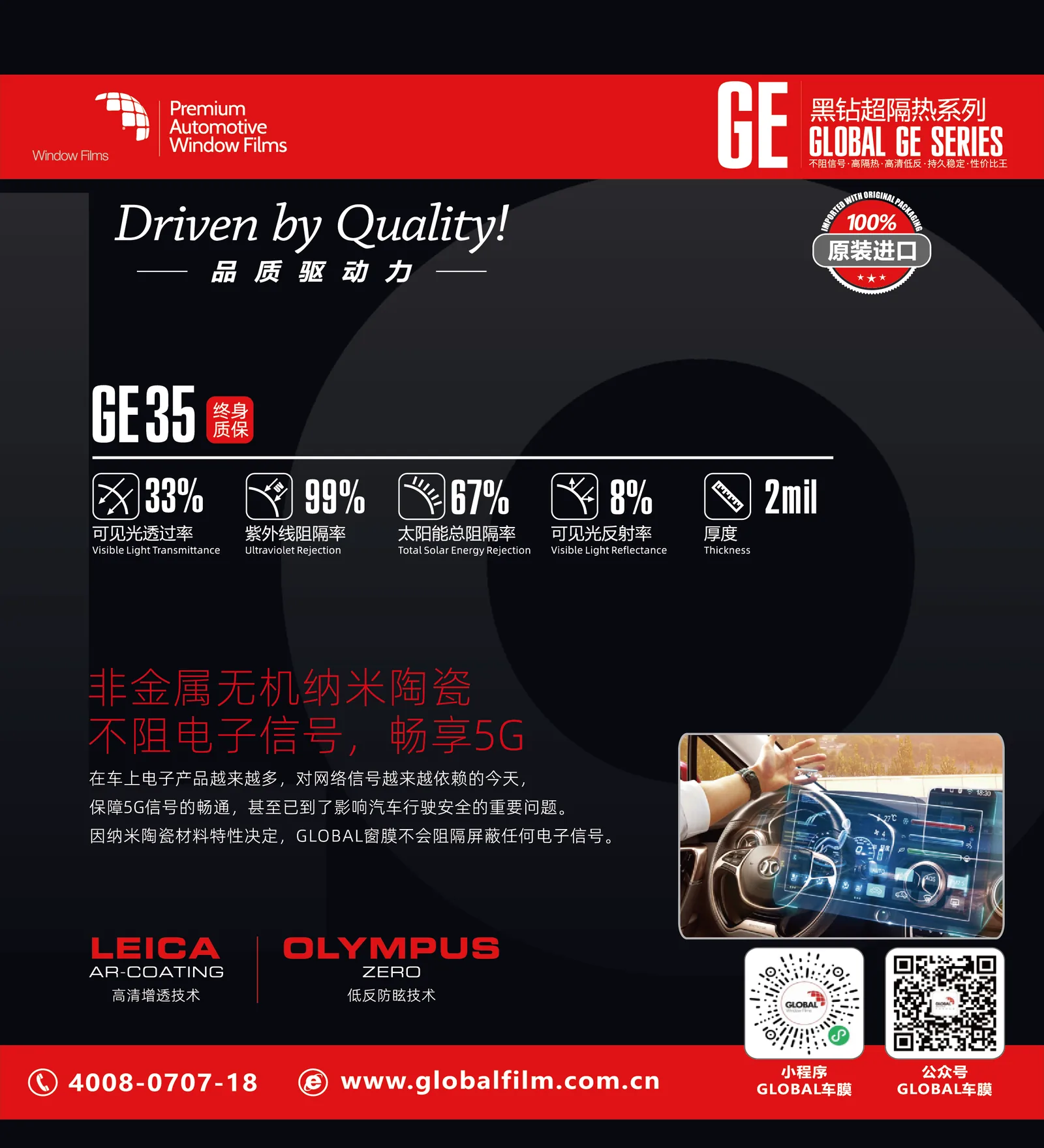 GE35汽车窗膜参数与特点